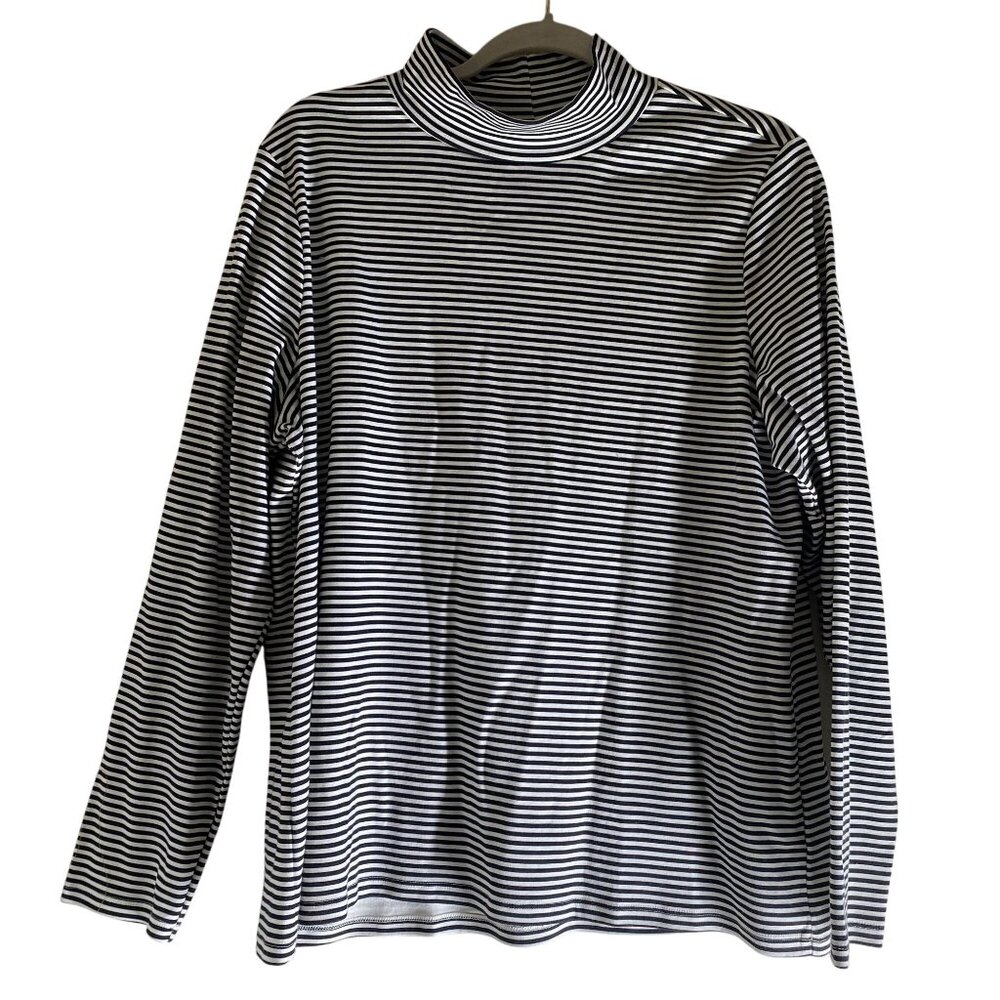 Croft & Barrow Top Womens XXL Black & White Stripe Mock Turtleneck Long Sleeve 1